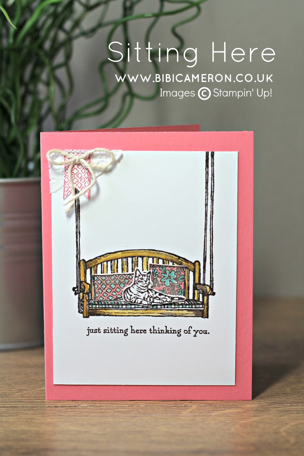 SIMPLE FEMININE CARD WITH “SITTING HERE” STAMP SET BY STAMPIN UP