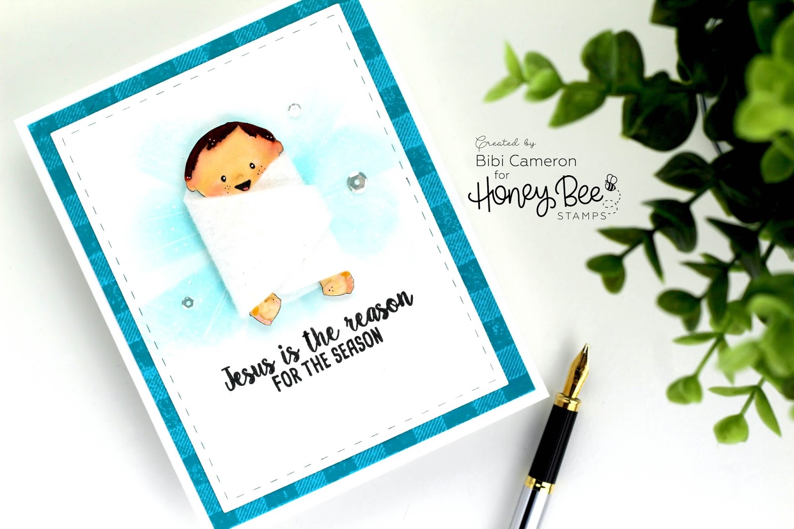 Baby Jesus Christmas Card  with  Honey Bee Stamps