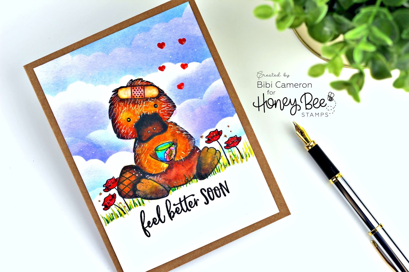 Feel Better Soon Card | Penny the Platypus Honey Bee Stamps