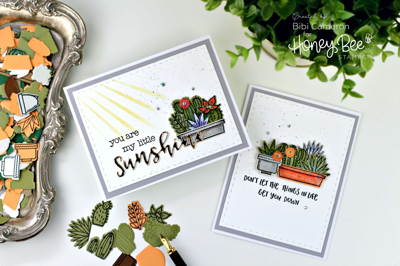 Succulent garden stamps and dies by Honey Bee Stamps
