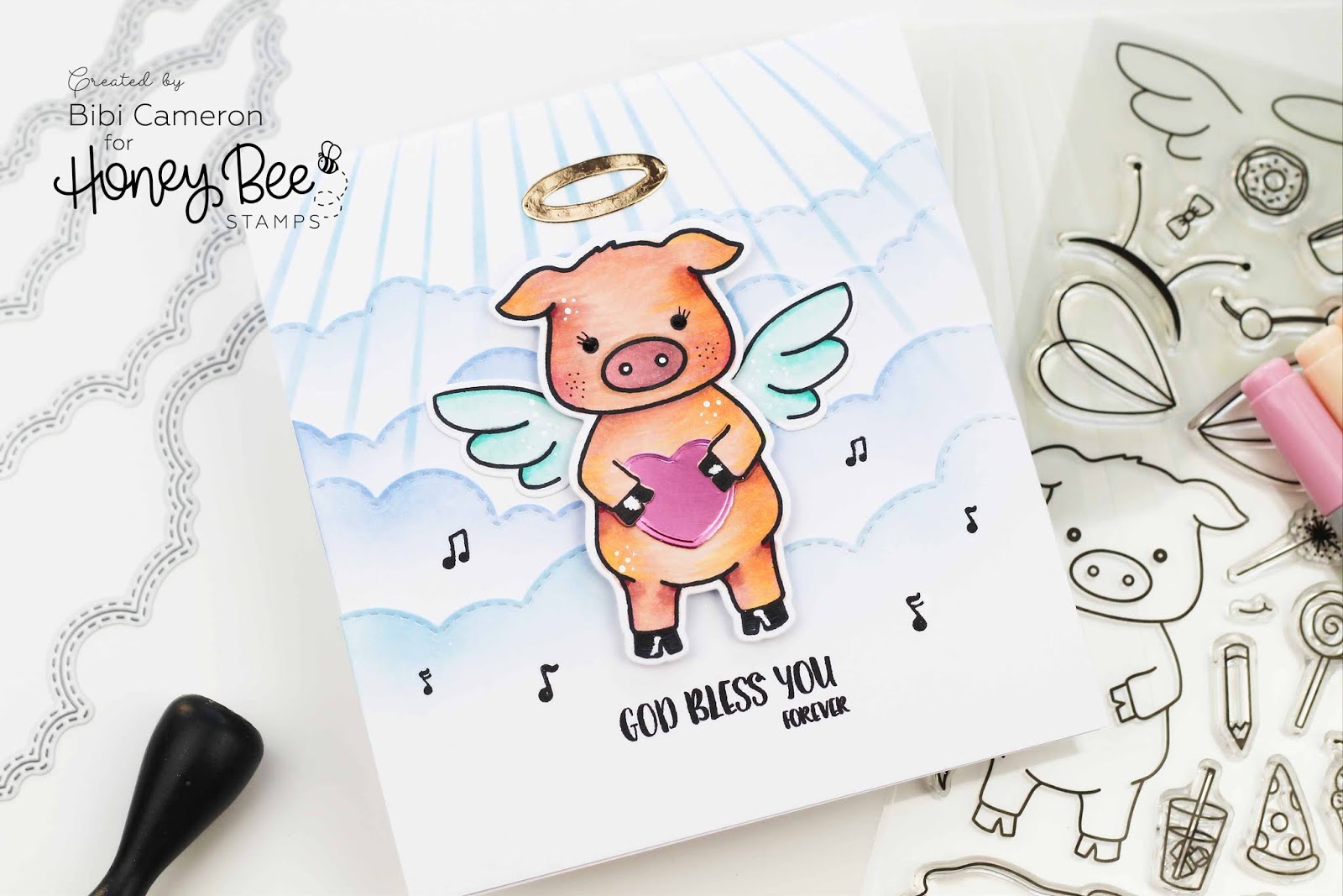 Guardian Angel  Card with Pinky the Pig by Honey Bee Stamps