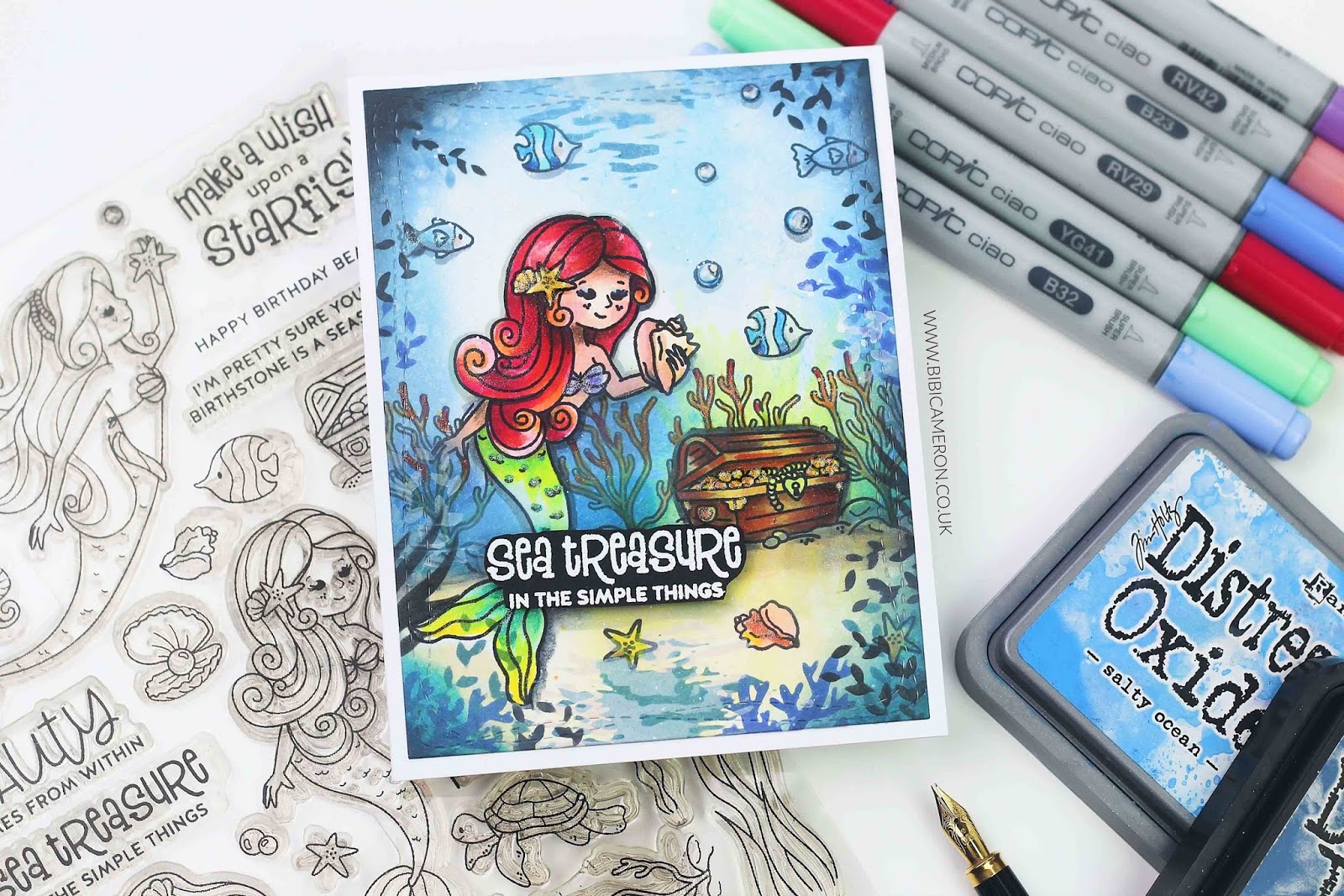 SSS Beautiful Mermaids Copic Colouring and Distress inks