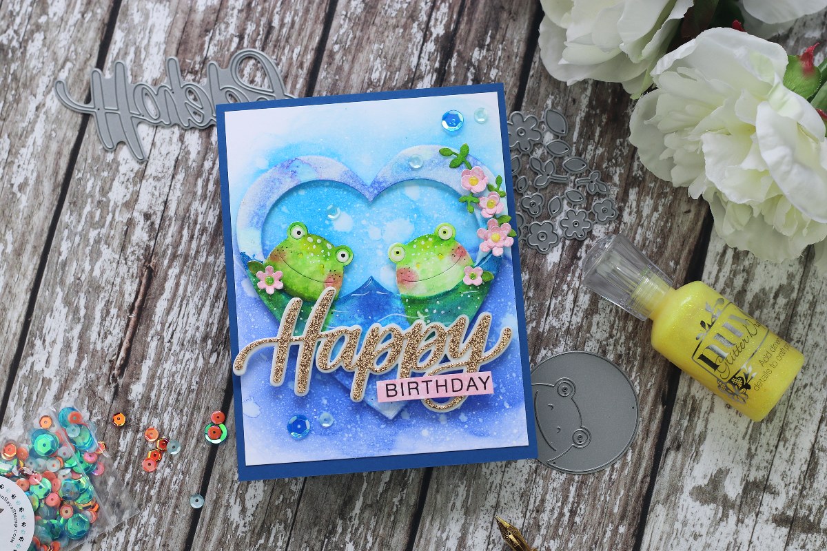 Birthday Card + Peeking  Frog Wafer die by Simon Says Stamp