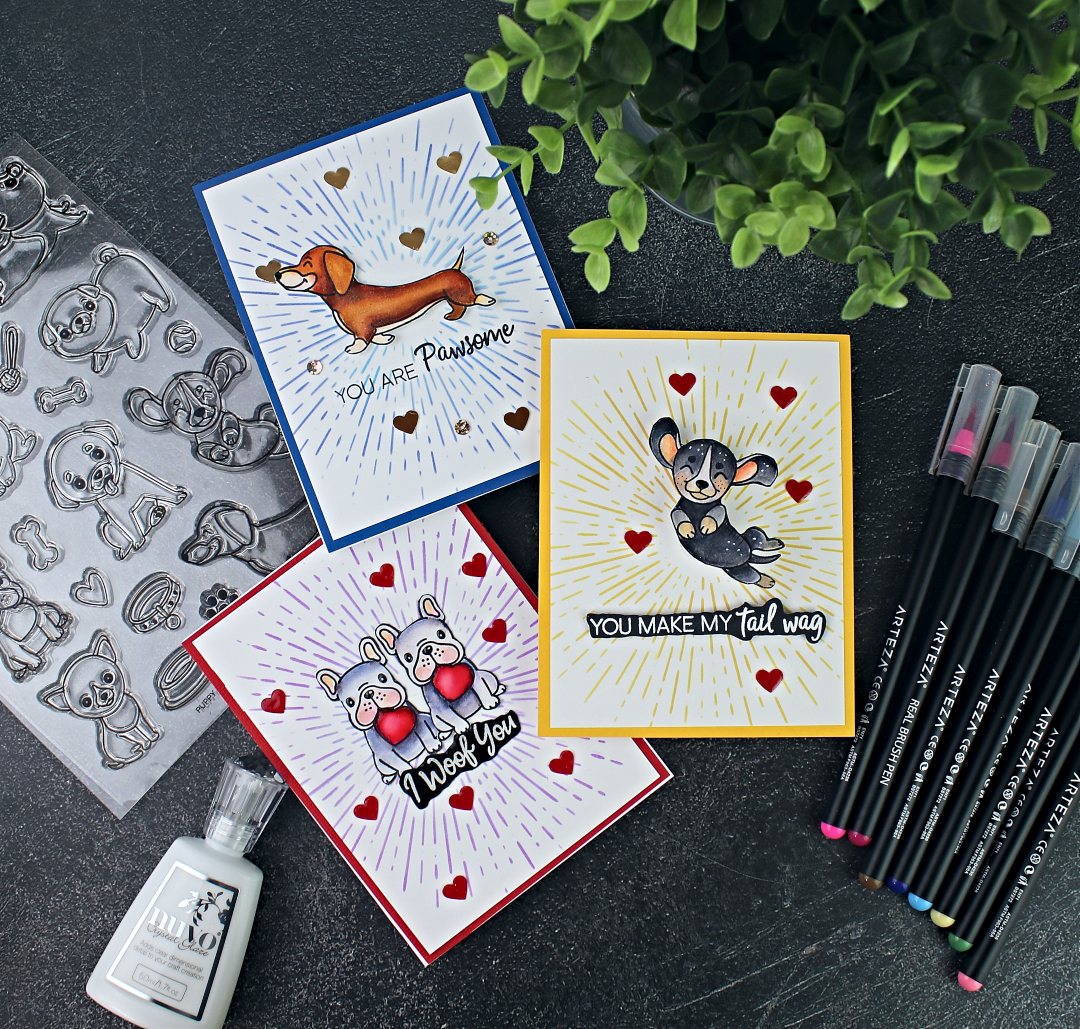 Puppy Love Stamp Set by Honey Bee Stamps + Arteza Real Brush Pens