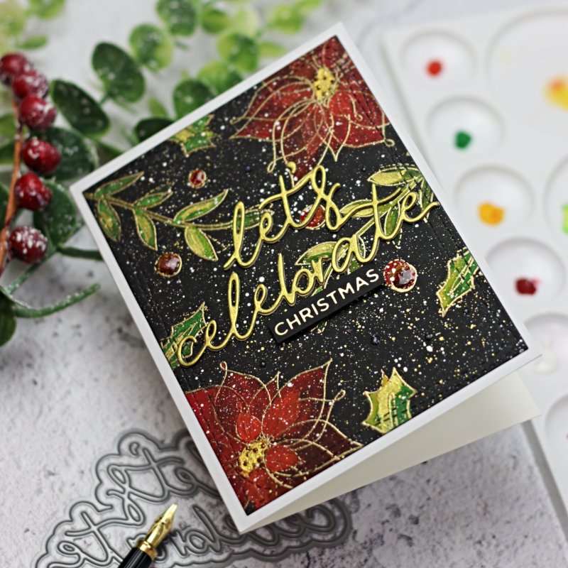 Poinsettia Embossed Resist  Background + Gouache and Metallic Watercolour Paints