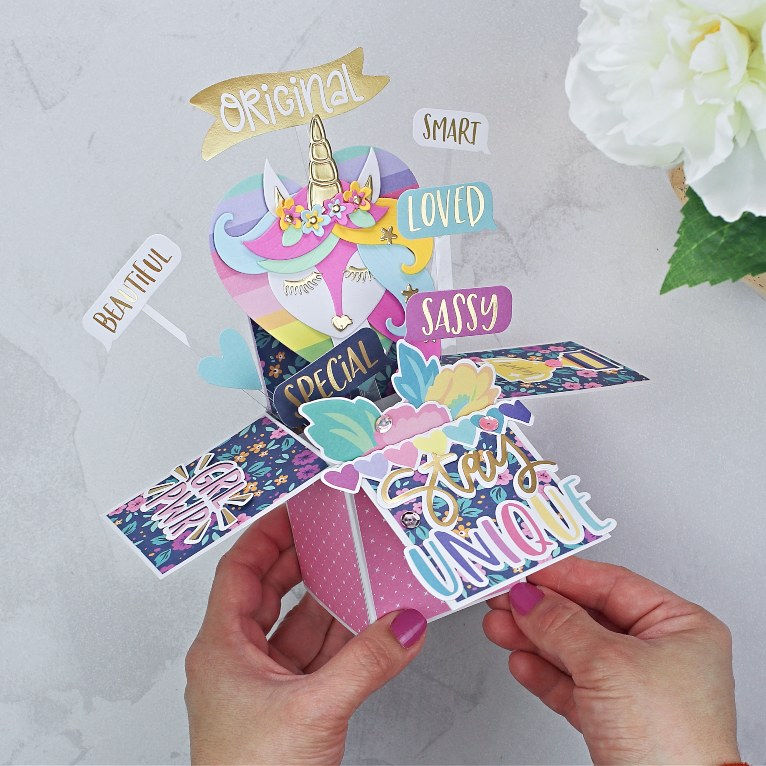 Spellbinders Kit of the Month February 2020 | Unicorn Pop Up Exploding Box Card