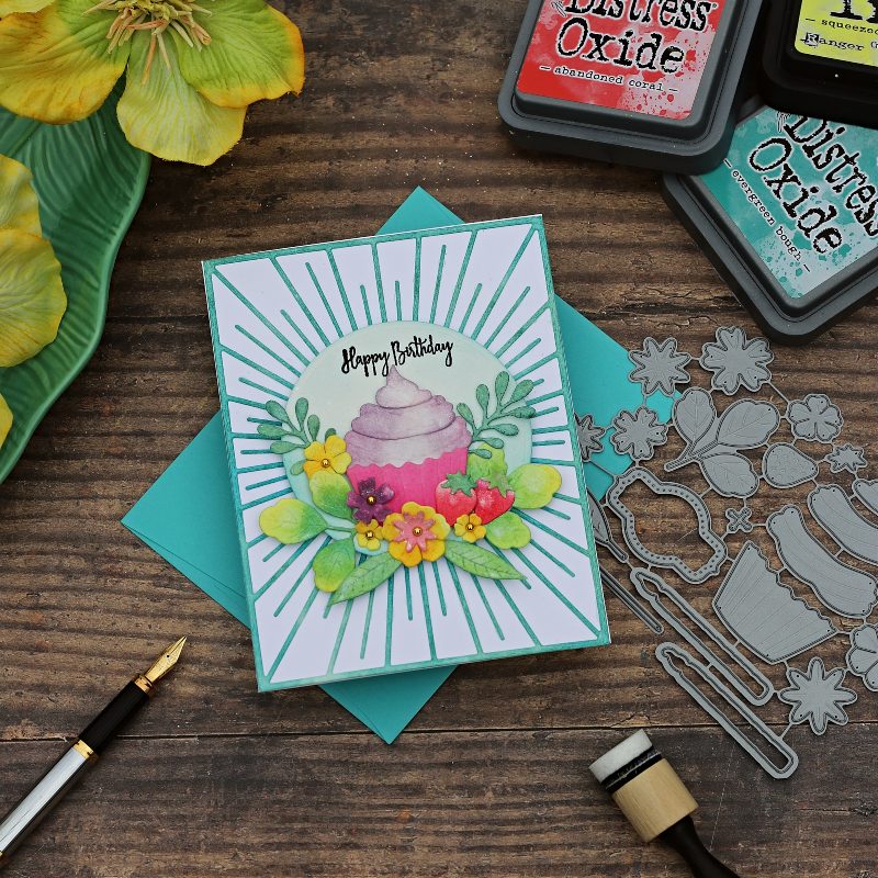 Distress Ink Watercolour Die Cuts | Sweet Celebrations Cupcake die by Papertrey Ink