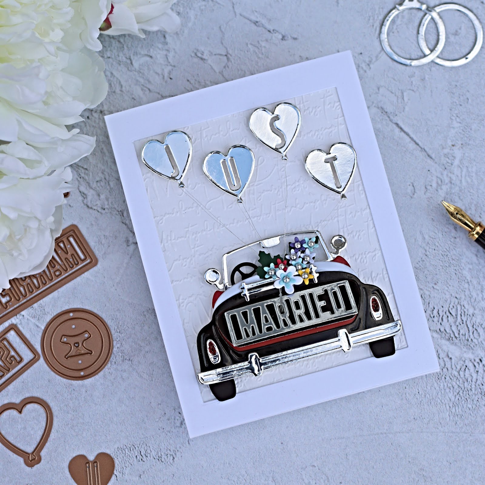 Just Married Beetle and Balloons Card | Spellbinders Small Die of the Month April 2020 |