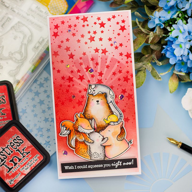 Multi -Stencilled Slimline Card Bear Hugs Waffle Flower