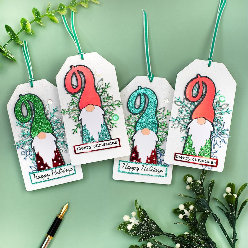 Gnomes and Snowflakes Sparkling Christmas Tags