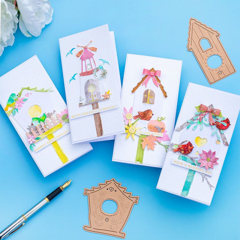 Spellbinders Birdhouses Through the Seasons Mini Slimline Cards