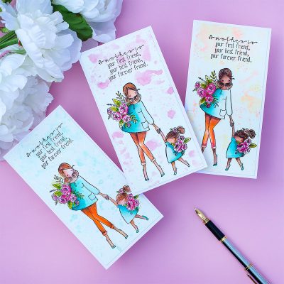 Mother’s Day Mini Slimline Cards Curvy Girls Holding Hands by Stamping Bella