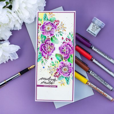 Slimline Watercolor Card with Friendly Flowers Stamp Set  by Simon Says Stamp