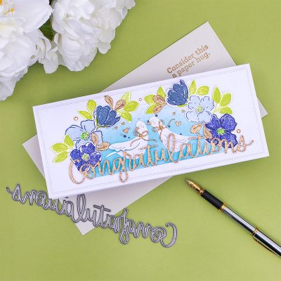 Congratulations Slimline Card SSS Doves + Blooming Meadow