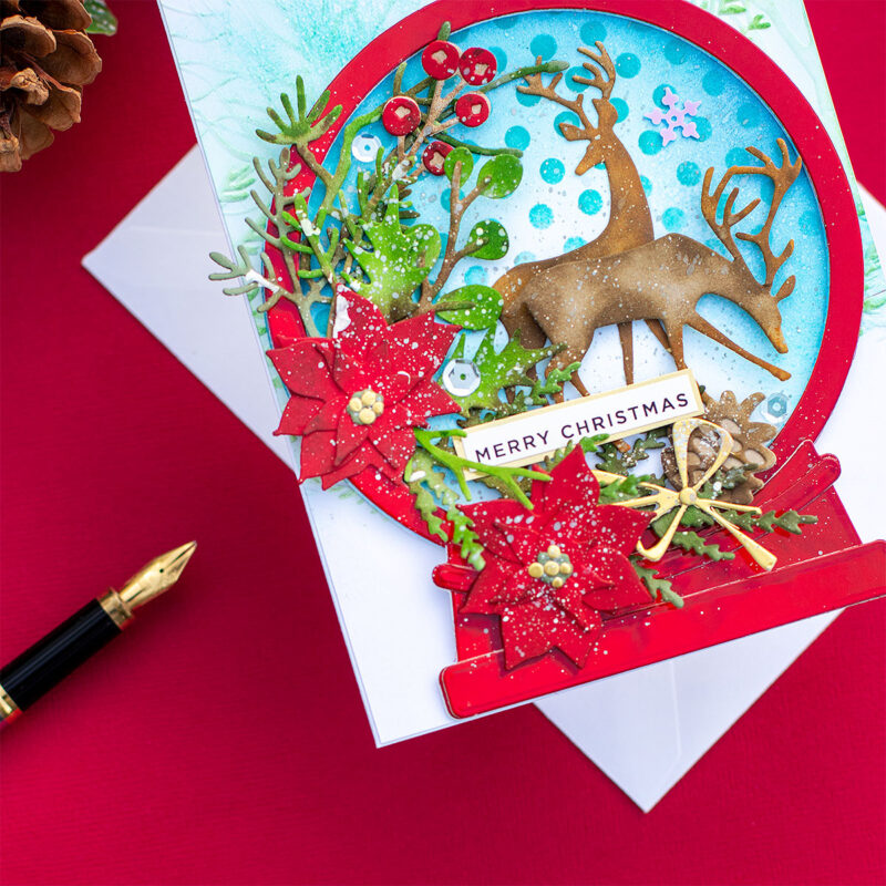 Diecut Xmas Cards Globe & Ornament + Tim Holtz Darling Deer and Funky