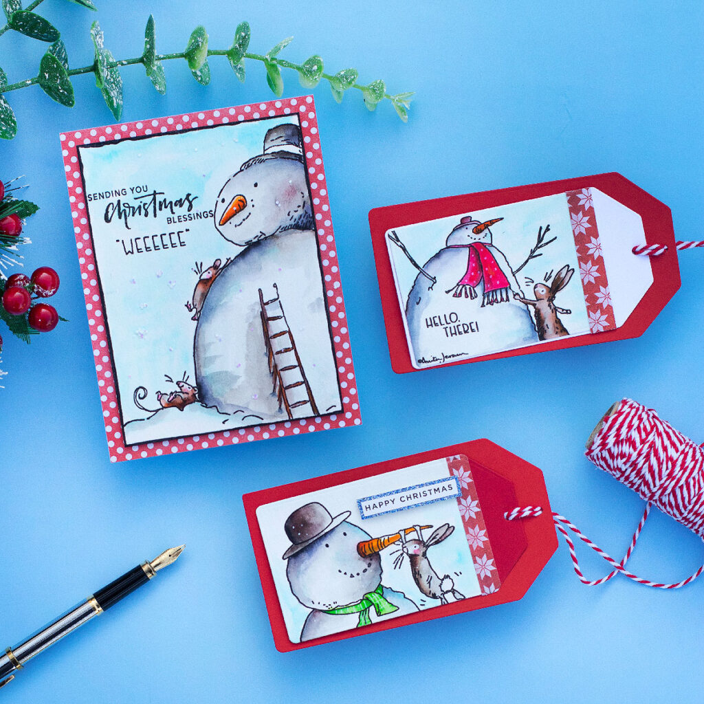 Snowman Xmas Card and Tags Anita Jeram Stamps