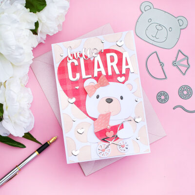 Huge Personalised Baby Card  SSS Big Picture Book Bear + Baby Stroller