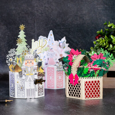 3 easy Pop-Up Xmas Basket Cards Scrappy Tails