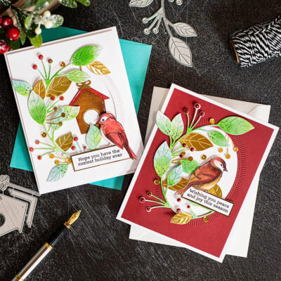 Xmas Cards SSS Berry Branch wafer die and Winter Birds