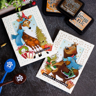 Tim Holtz Colorize Gertrude and Theodore Xmas Cards