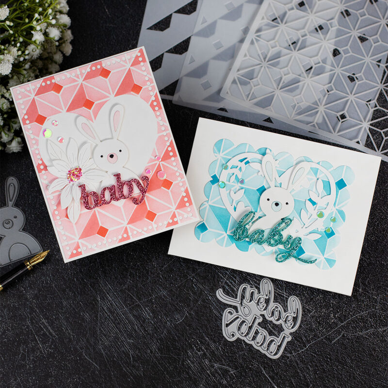 3 Easy Basic Ideas Using Layered Stencils (Baby Cards)