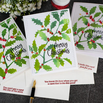 Easy Stencilled Xmas Cards and Tags + SSS Holly Branch Stencil