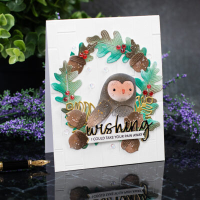 Owl, Oak Leaves, Acorns Wreath Card Idea