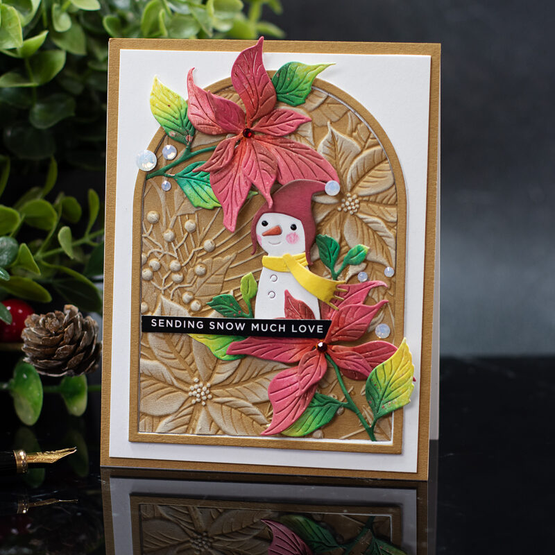 Poinsettia-Themed Xmas card | SSS Oliver the Snowman