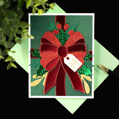 Merry & Jolly Christmas Card with Classic Bow Die Set by Alex Syberia