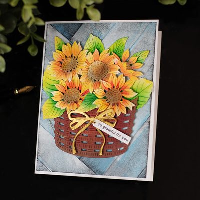 Sunflower Basket |Herringbone Background STAMPtember®